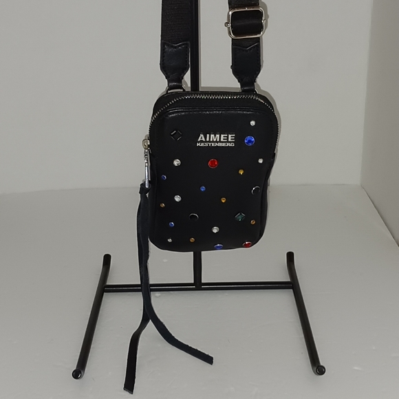 Aimee Kestenberg Black Leather Jeweled Crossbody Bag - Picture 1 of 8